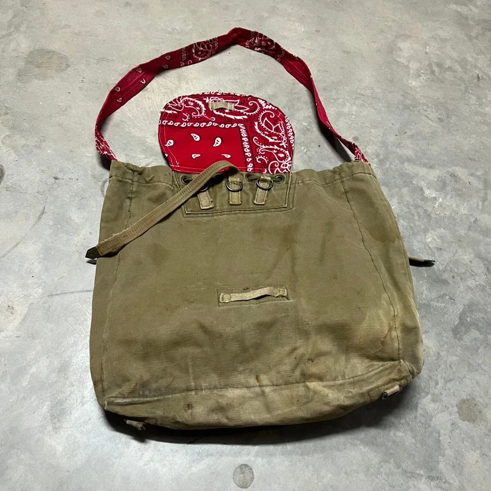 Handmade Czech Canvas Messenger Bag Blue Bandana Paisley Olive Green Crossbody